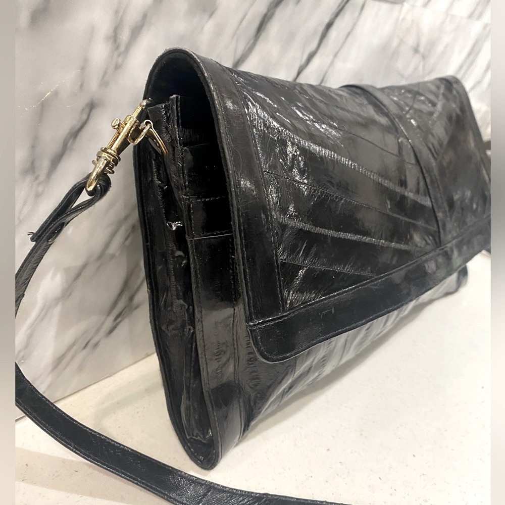 Real Black Eel skin vintage leather bag - Picture 4 of 6